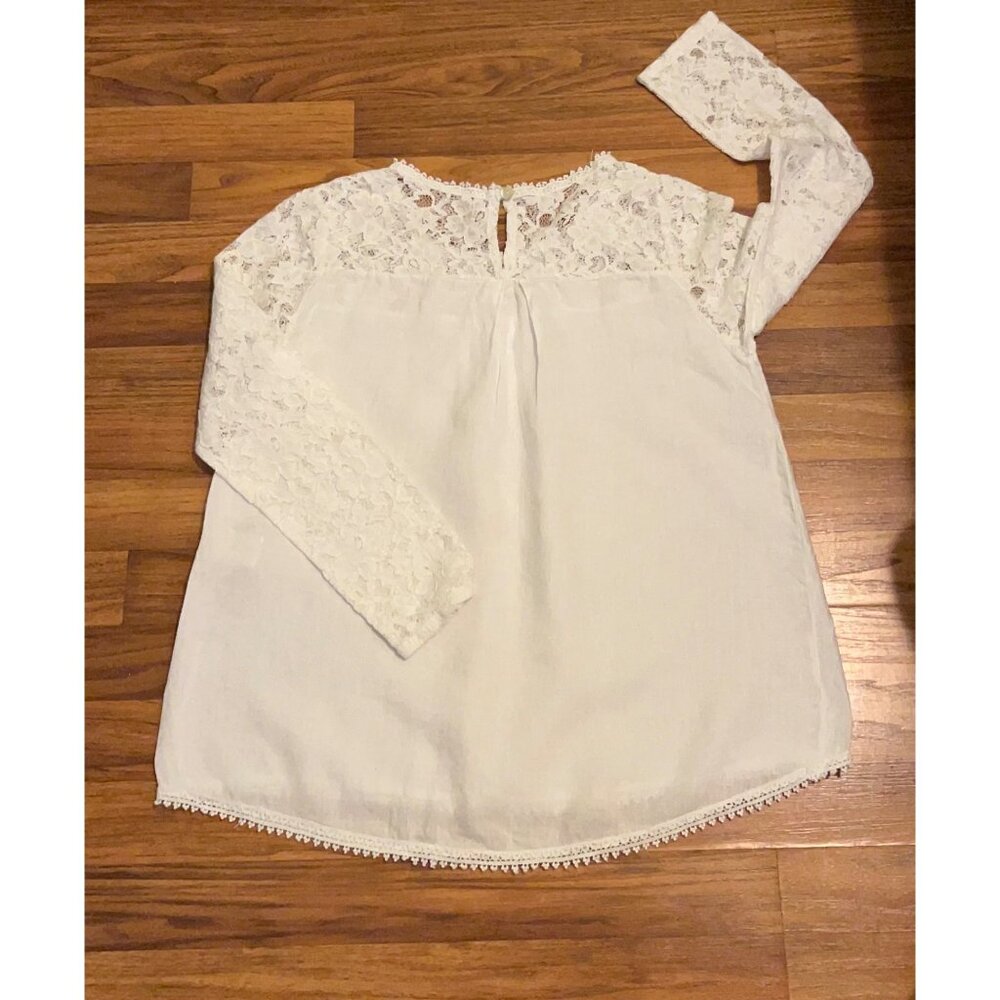 Lungo L'Arno White Bohemian Boho Peasant Blouse Size Small  Top Floral Lace Neck
